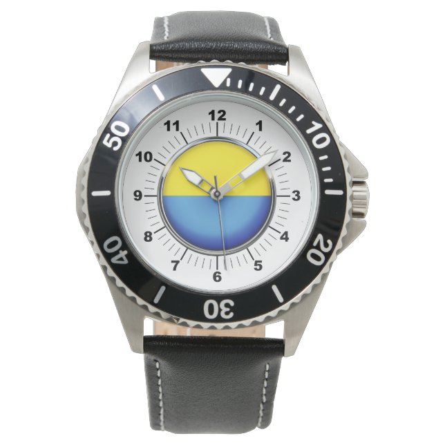 Männerflagge in der Ukraine - Schwarzes Lederband Armbanduhr (Vorderseite)