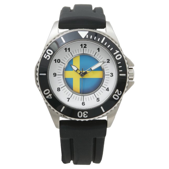 Männerflagge - Schwarzer Gummi-Strap Armbanduhr (Vorderseite)