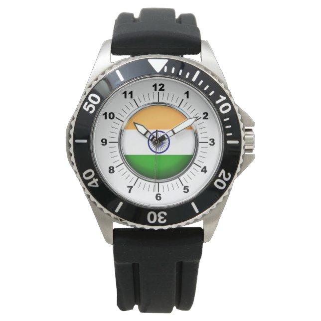 Männerflagge - Schwarzer Gummi-Strap-Beobachtung Armbanduhr (Vorderseite)