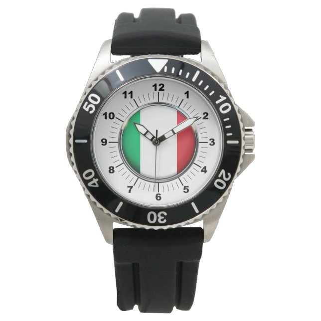 Männerflagge - Schwarzer Gummischwanz in Italien Armbanduhr (Vorderseite)