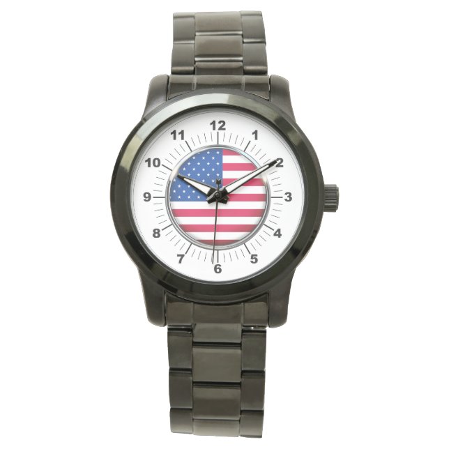 Männerflagge USA Oversized Black Bracelet Watch Armbanduhr (Vorderseite)