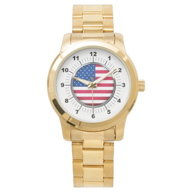 Männerflagge USA Oversized Gold Bracelet Watch Armbanduhr (Vorderseite)