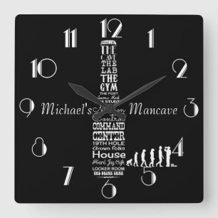 Männerhöhle Personalisiert Schwarz und Weiß Quadratische Wanduhr