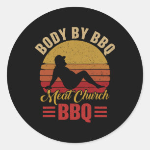 Männerkörper Von Bbq Vintage Meat Church Grilling  Runder Aufkleber