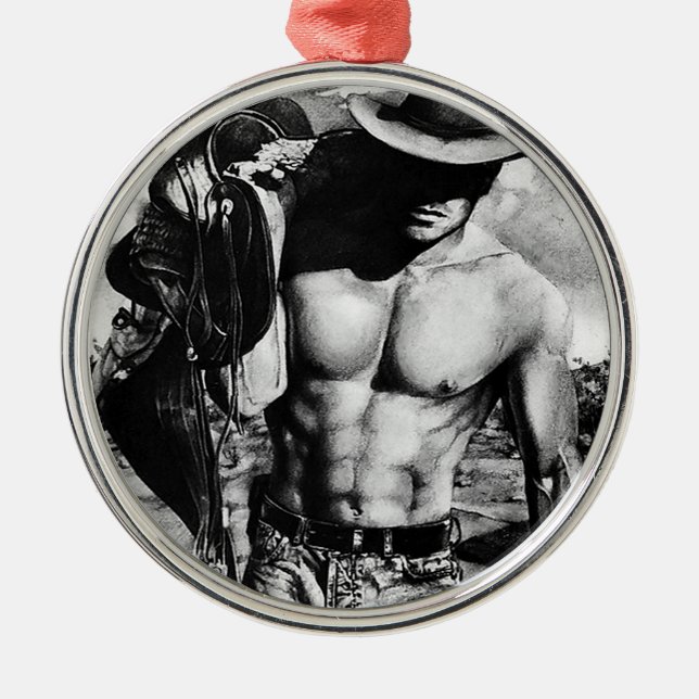Männerkunst für seinen Cowboy Bodybuilder Weihnach Ornament Aus Metall (Vorne)