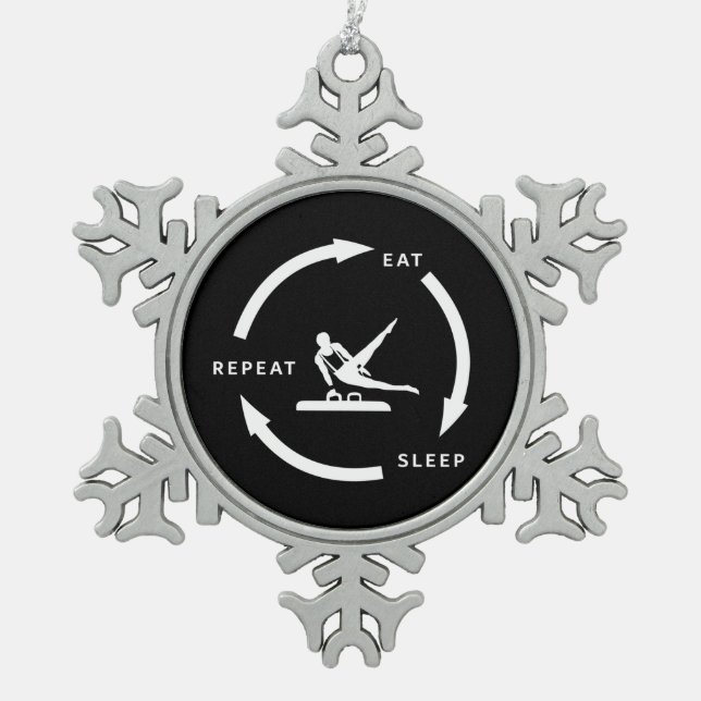 Männerkunstgymnastik isst Schlaf Wiederholung Spor Schneeflocken Zinn-Ornament (Vorderseite)
