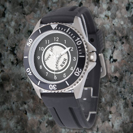 Männermonogramm-Baseball-Schwarz Armbanduhr