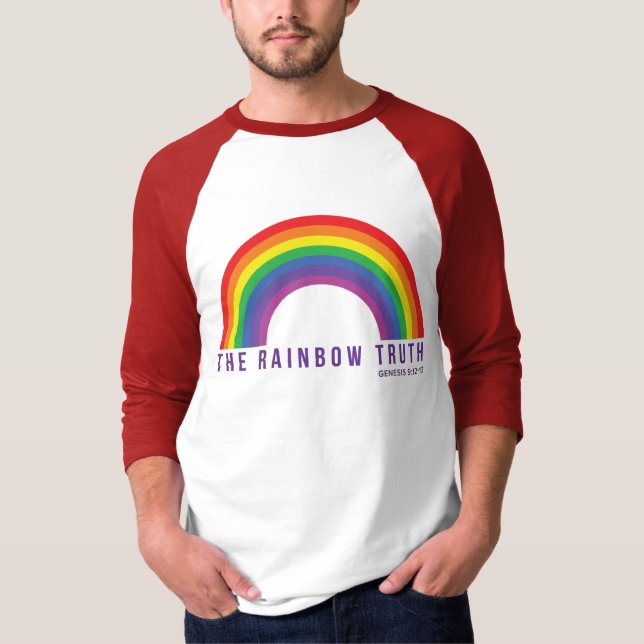 Männerrotes B-Ball-Shirt Rainbow Wahrheit T-Shirt (Vorderseite)
