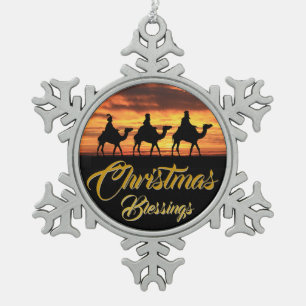 Männers-Orangen-Sonnenuntergang des Schneeflocken Zinn-Ornament