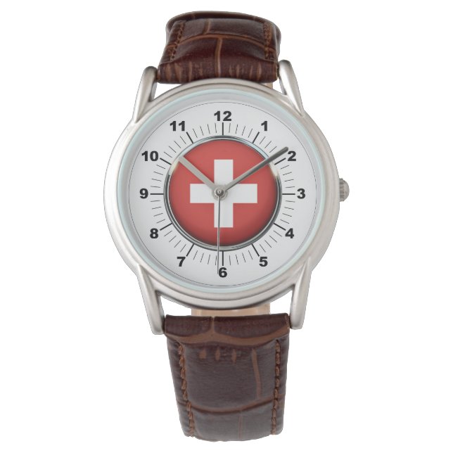 Männerschweiz - Klassische Braun-Lederuhr Armbanduhr (Vorderseite)