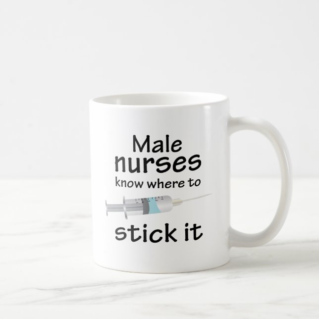 Manneskrankenschwestern wissen, wo man es haftet kaffeetasse (Rechts)