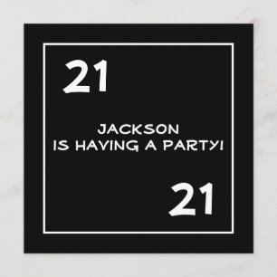 Männlich 21. Geburtstag Party Einfach Schwarz & We Einladung