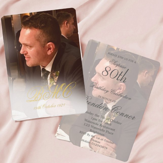 Männlich 80. Geburtstag Foto Elegant Folieneinladung (Von Creator hochgeladen)