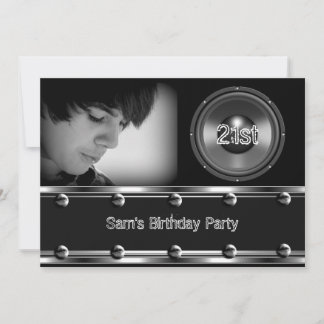 Männliche 21. Geburtstag Party Schwarze Metallbild Einladung