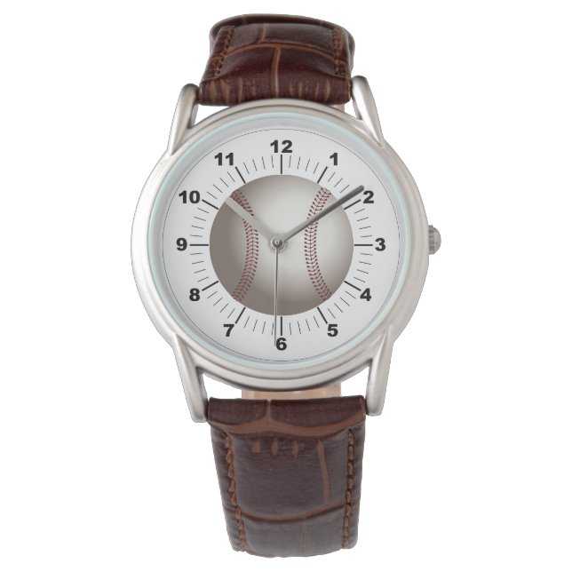 Männliche Baseball-Klassik-Braun-Lederuhr Armbanduhr (Vorderseite)