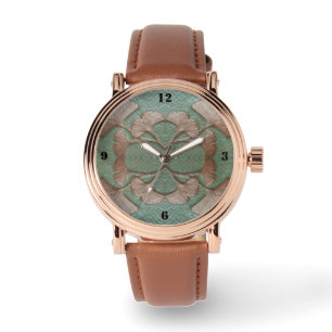 Männliche eWatch mit Green und Kupfer Gingko Gesic Armbanduhr
