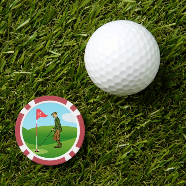Männliche Golfer: 1 Stechend in und 1 Ausstechen Pokerchips (Goldmontage-Clips)