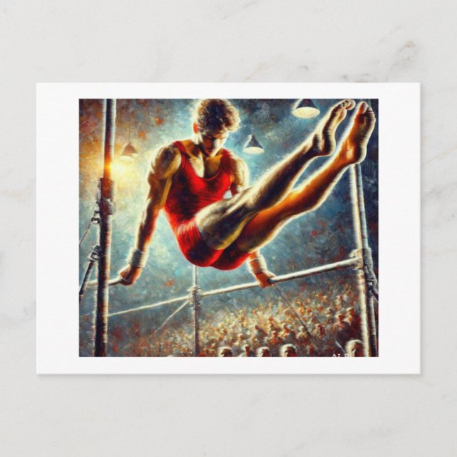 Männliche Gymnast auf parallelen Bars, Postkarte (Vorderseite)
