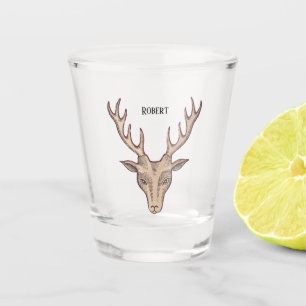 Männliche Hirsche Kopf schwarz geätzt Gesicht groß Schnapsglas