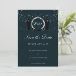 Männliche Hochzeit Silver Blue Monogram LGBTQ Save The Date