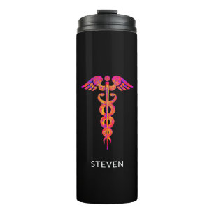 Männliche Krankenschwester Medizin Caduceus farbe Thermosbecher