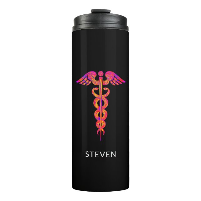 Männliche Krankenschwester Medizin Caduceus farben Thermosbecher (Vorderseite)