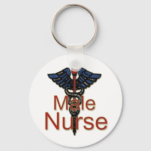 Männliche Krankenschwester mit Caduceus Schlüsselanhänger