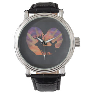 Männliche Lederband Hirsche Silhouette Jagdschau Armbanduhr