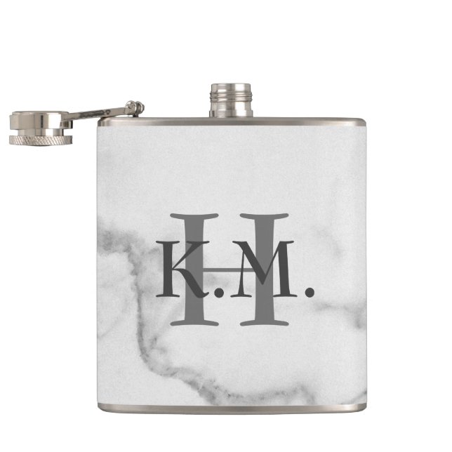 Männliche mit Monogramm Marmorflasche Flachmann (Geöffnet)