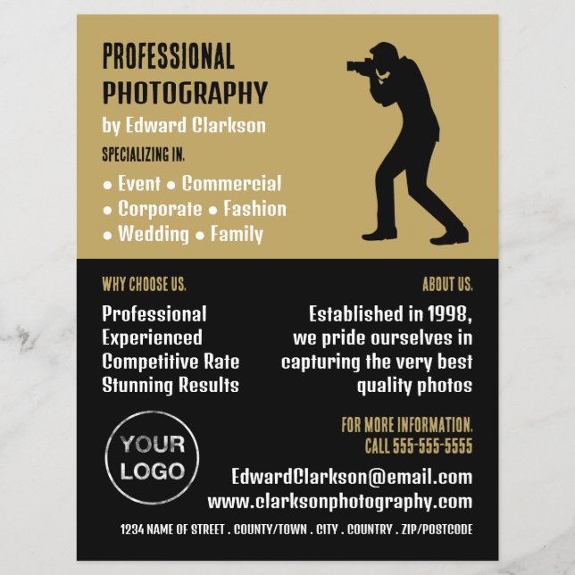 Männliche Silhouette, Fotograf, Fotografie mieten Flyer (Vorne)