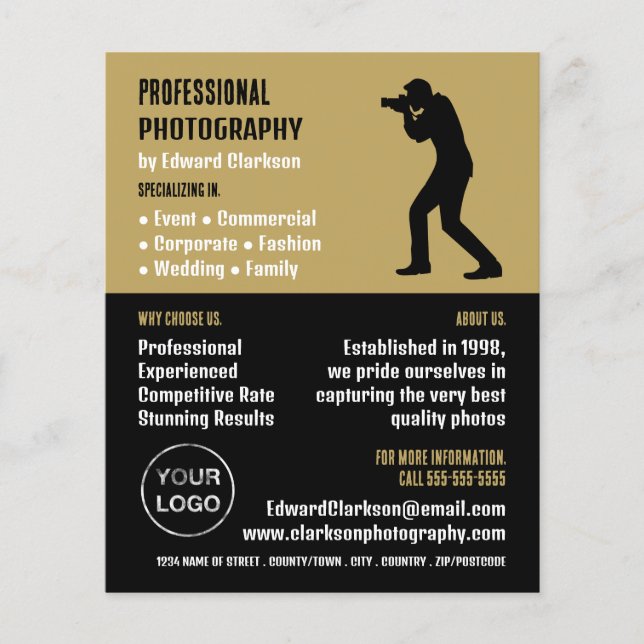 Männliche Silhouette, Fotograf, Fotografie Vermiet Flyer (Vorne)