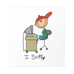 Männliche Stockfigur Web-Surfer Notizblock