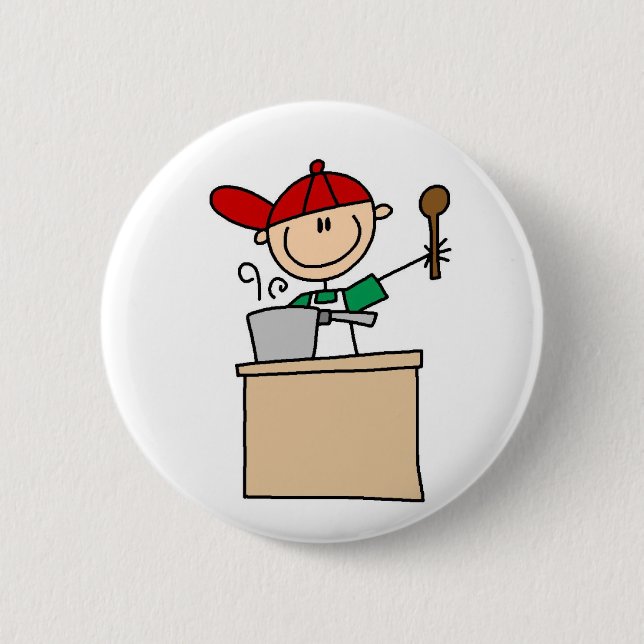 Männliche Strichmännchen-Kochfigur Button (Vorderseite)