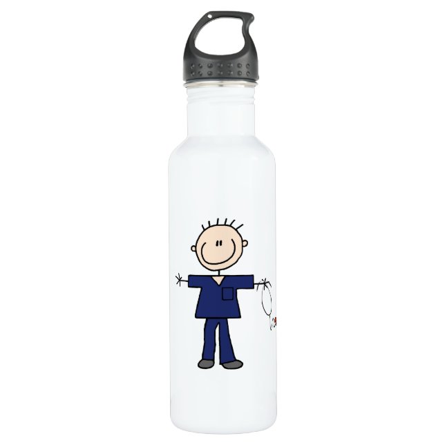 Männliche Strichmännchen-Krankenschwester - Blau Trinkflasche (Vorderseite)