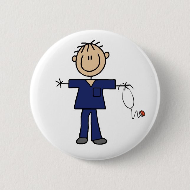 Männliche Strichmännchen-Krankenschwester mittelhe Button (Vorderseite)