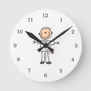 Männliche Strichmännchen-Krankenschwester Runde Wanduhr