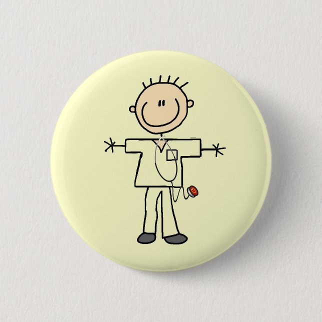 Männliche Strichmännchen-Krankenschwester-T-Shirts Button (Vorderseite)