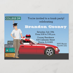 Männliche Uni Trunk Party Abschluss weg geht Einladung