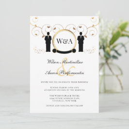 Männliche Wedding Gold Elegante Monogram LGBTQ Einladung