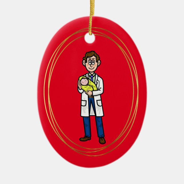 Männlicher Arzt, der Weihnachtsschmuck für Kinder  (Vorne)