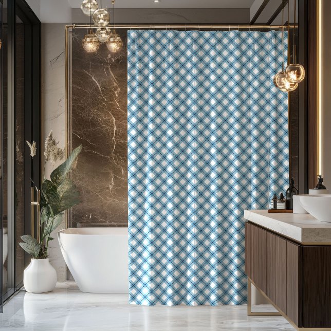Männlicher Badevorhang Blau Kariert Geschenkidee Duschvorhang (Masculine Bath Curtain Blue Plaid Gift Idea)