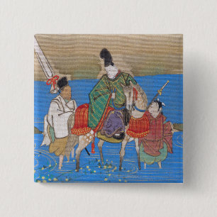 Männlicher Courtier am Horseback Crossing River (1 Button