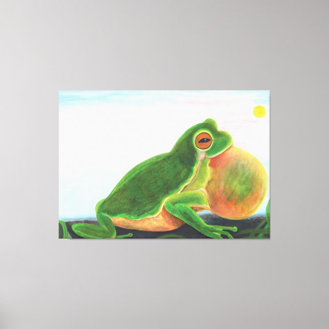Männlicher Frosch singt ein Lied, um einen Partner Leinwanddruck (Vorderseite)