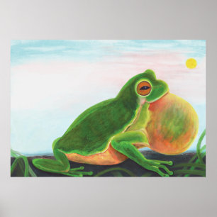 Männlicher Frosch singt ein Lied, um einen Partner Poster