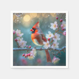 Männlicher Kardinal im Mondlicht Kirschblüten Serviette