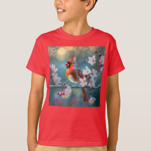 Männlicher Kardinal im Mondlicht Kirschblüten T-Shirt