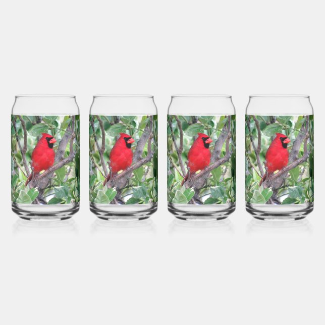 Männlicher Kardinal kann Glass — Backyard Bird-Ser Dosenglas (Vorderseite)