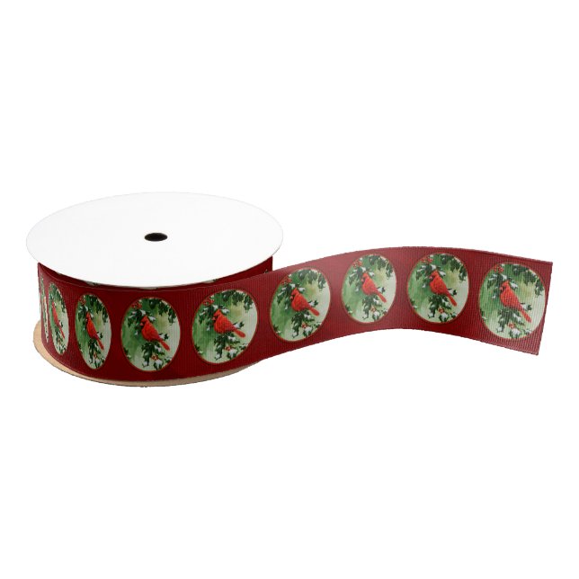 Männlicher Kardinal und Holly Red Ripsband (Spule)