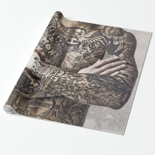 Männlicher Körper-Tätowierungs-Fotografie-Blät Geschenkpapier