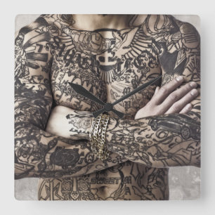Männlicher Körper-Tätowierungs-Fotografie Quadratische Wanduhr